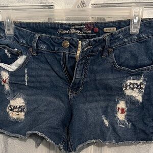 Faded Glory Women's Ripped Jean Shorts - Dark Blue